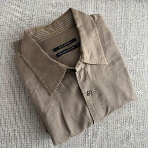 Club Monaco Tan Casual Long Sleeve Button Down Shirt 100% Linen